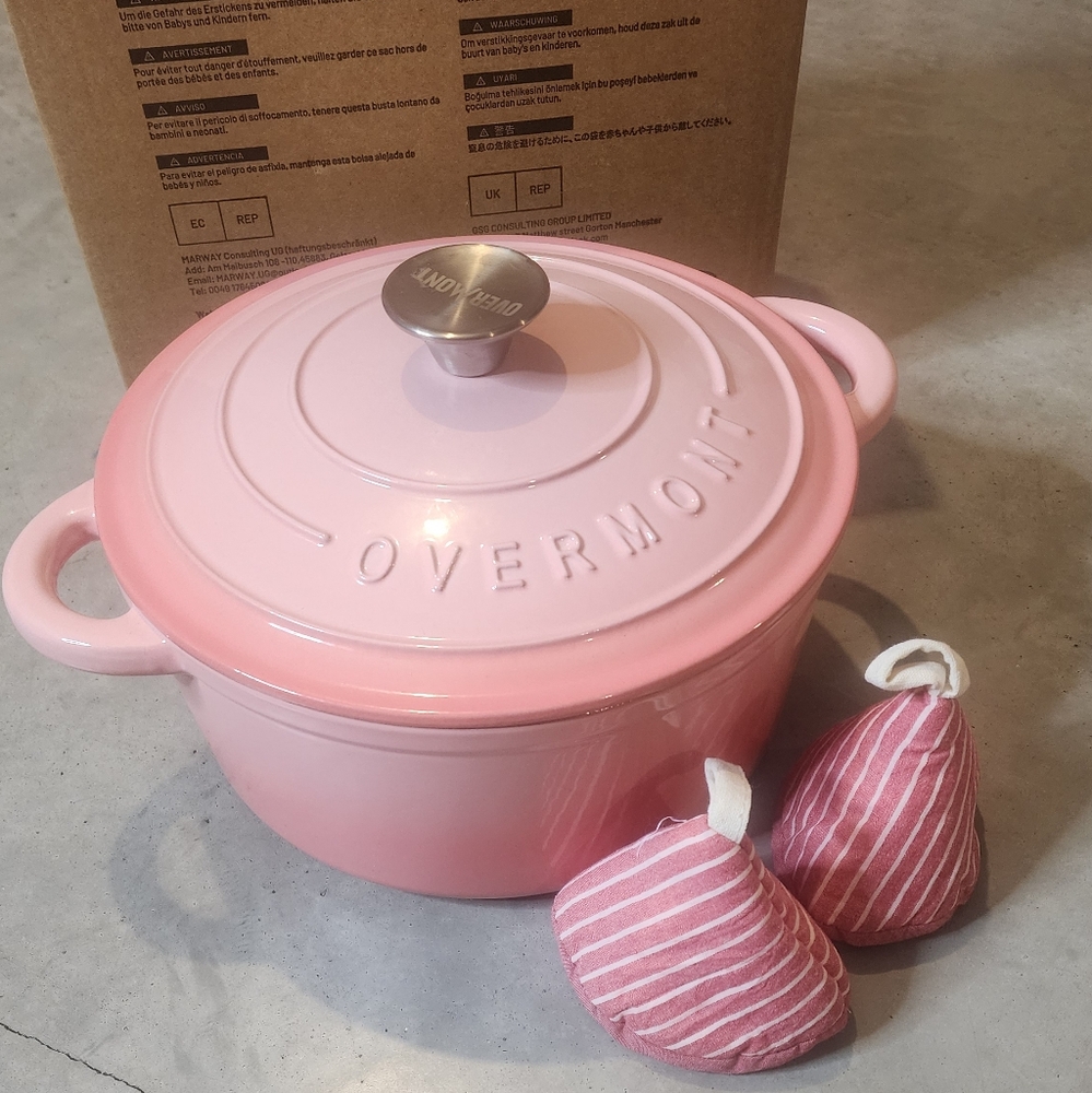 Pink Enameled Cast Iron Dutch Oven With Lid Heavy Duty Pot Overmont 5.5 Quart